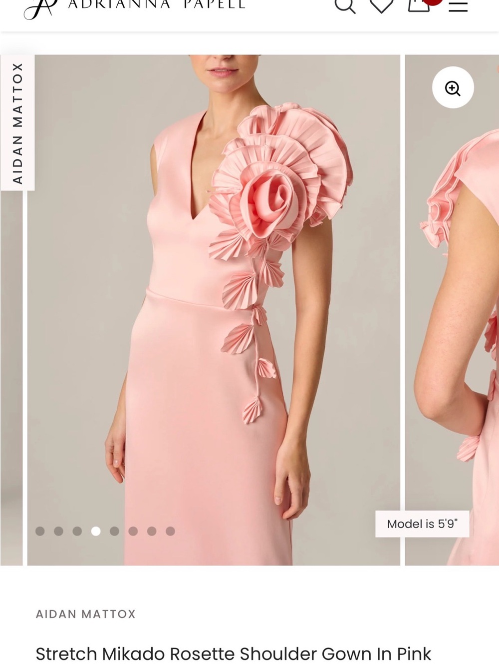 Stretch Mikado Rosette Shoulder Gown In Pink Cloud